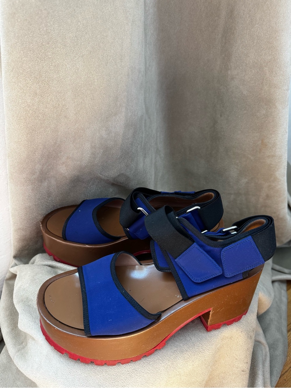 Marni Blue and Brown Platform Lug-Sole Sandal with Red Outsole - Picture 5 of 5